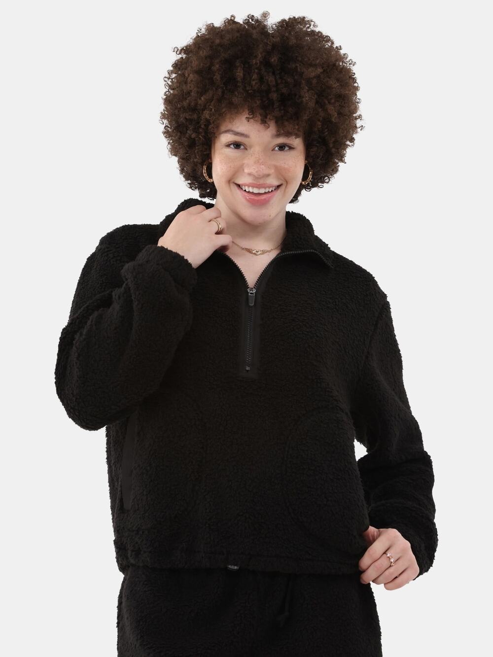No Boundaries Black Half-Zip Plush Pullover Small
